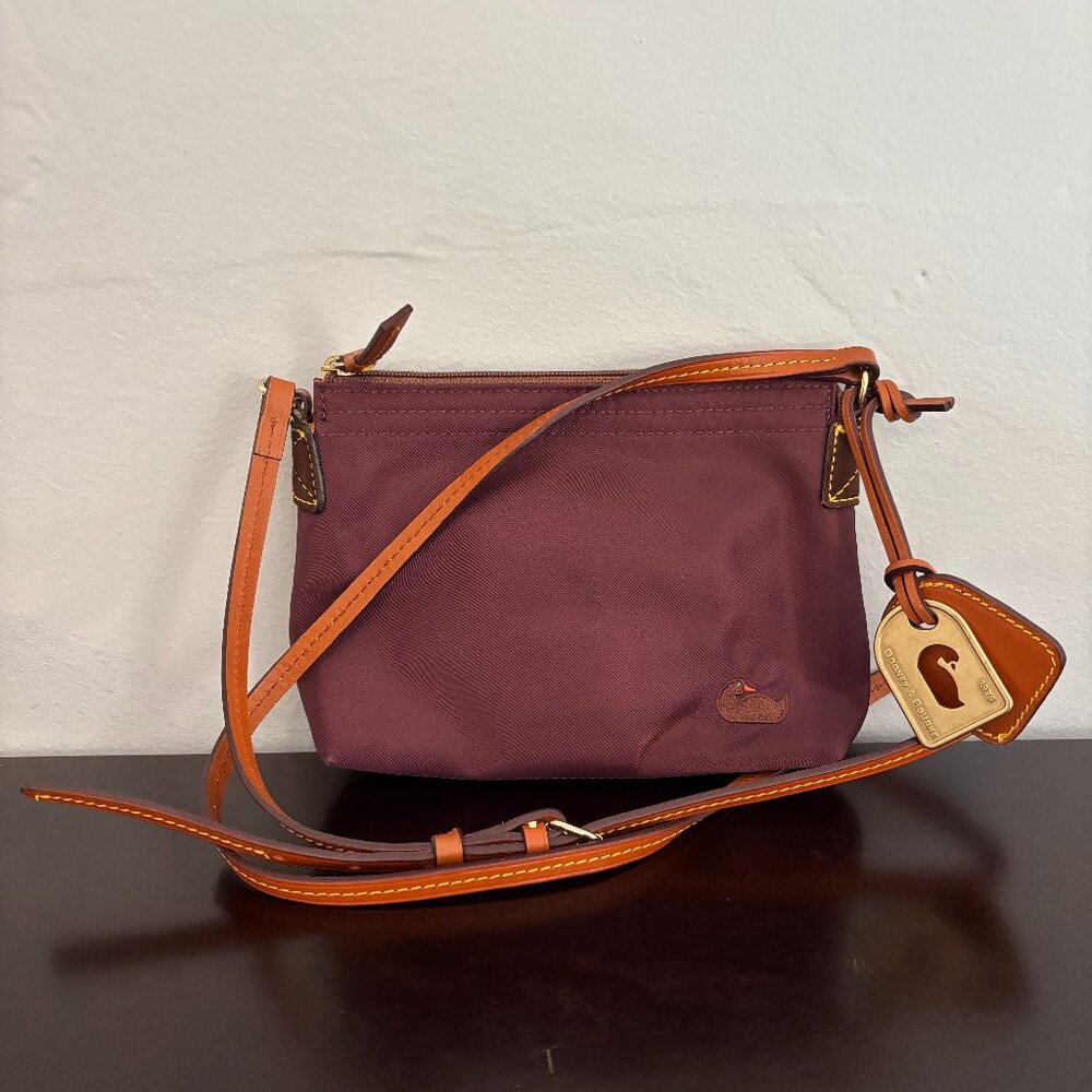 Dooney & Bourke Purple Nylon Brown Leather Crossbody